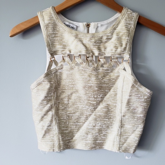 bebe Tops - 2/20 Bebe Zip Up Gold Crop Top Size S C3